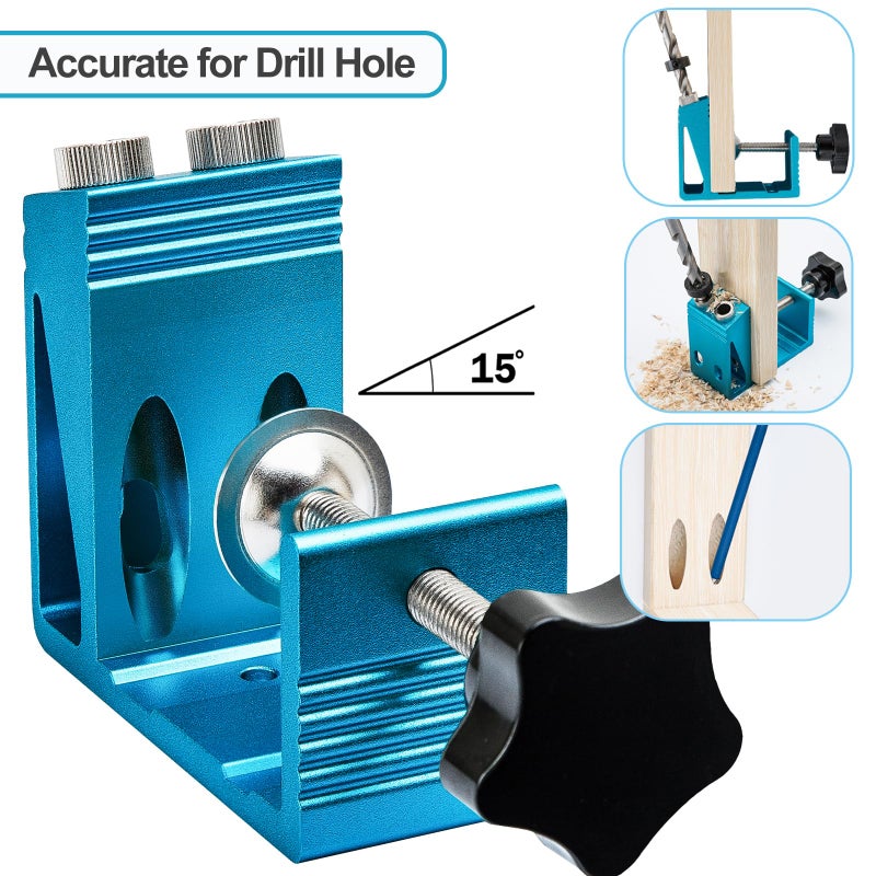 EUASOO Pocket Hole Jig Kit with Drill Guide Joint Pocket Hole Jig 15 Degree Woodworking Inclined Hole Adjustable DIY Woodworking Tools Carpentry Locator - Image 4